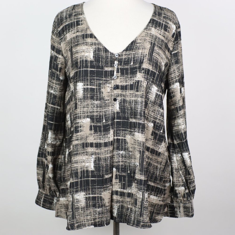 Valette Womens Small Printed Popover Oversized Blouse Top